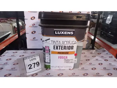 LOTE 279 - 01 BALDE DE TINTA ACRÍLICA EXTERIOR PREMIUM 18L NA COR SARI FOSCO MARCA LUXENS. (NO ESTADO) ATENÇÃO! FAZER A VISITAÇÃO ANTES DE ARREMATAR, NÃO SABEMOS SE FUNCIONA, LEILÃO NÃO TEM GARANTIA E NEM DEVOLUÇÃO, SUJEITO A POSSÍVEIS AVARIAS VISÍVEIS/OCULTAS E/OU AUSÊNCIA DE COMPONENTES.