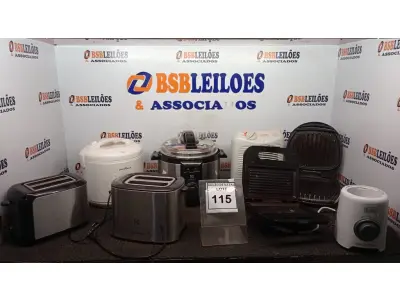 LOTE 115 - 02 SANDUICHEIRAS, 01 PANELA ELÉTRICA, 02 TORRADEIRAS, 01 AQUECEDOR, 01 PANELA DE PRESSÃO ELÉTRICA E 01 BASE DE LIQUIDIFICADOR. (NO ESTADO) ATENÇÃO! FAZER A VISITAÇÃO ANTES DE ARREMATAR, NÃO SABEMOS SE FUNCIONA, LEILÃO NÃO TEM GARANTIA E NEM DEVOLUÇÃO, SUJEITO A POSSÍVEIS AVARIAS VISÍVEIS/OCULTAS E/OU AUSÊNCIA DE COMPONENTES.
