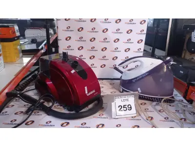 LOTE 259 - 02 VAPORIZADORES DE ROUPA. (NO ESTADO) ATENÇÃO! FAZER A VISITAÇÃO ANTES DE ARREMATAR, NÃO SABEMOS SE FUNCIONA, LEILÃO NÃO TEM GARANTIA E NEM DEVOLUÇÃO, SUJEITO A POSSÍVEIS AVARIAS VISÍVEIS/OCULTAS E/OU AUSÊNCIA DE COMPONENTES.