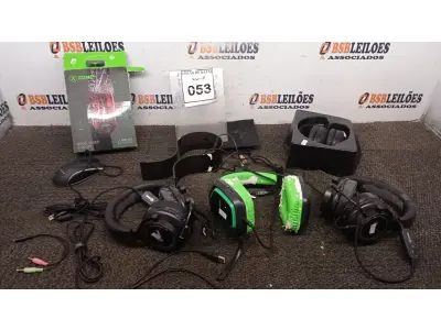 LOTE 053 - 03 HEADSET, 01 FONE DE OUVIDO SEM FIO E 01 MOUSE GAMER. (NO ESTADO) ATENÇÃO! FAZER A VISITAÇÃO ANTES DE ARREMATAR, NÃO SABEMOS SE FUNCIONA, LEILÃO NÃO TEM GARANTIA E NEM DEVOLUÇÃO, SUJEITO A POSSÍVEIS AVARIAS VISÍVEIS/OCULTAS E/OU AUSÊNCIA DE COMPONENTES.