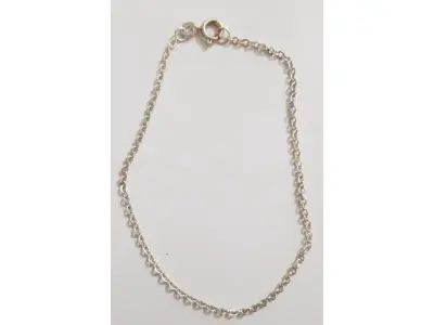 LOTE 087 - 01 CORRENTINHA DE BRAÇOS  DE PRATA 925 21CM ABERTA E 10 CM FECHADA 2G. (NO ESTADO) ATENÇÃO! FAZER A VISITAÇÃO ANTES DE ARREMATAR, NÃO SABEMOS SE FUNCIONA, LEILÃO NÃO TEM GARANTIA E NEM DEVOLUÇÃO, SUJEITO A POSSÍVEIS AVARIAS VISÍVEIS/OCULTAS E/OU AUSÊNCIA DE COMPONENTES.