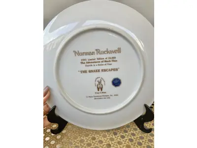 LOTE 098 - 01 BELO PRATO NORMAN ROCKWELL COM 20 CM DE DIÂMETRO APRESENTA A ICÔNICA OBRA DE ARTE DE NORMAN ROCKWELL HUCK FINN SÉRIE 4 "A FUGA DA SERPENTE "NORMAN ROCKWELL DAVE GROSSMAN DESIGN INC. PORCELANA FINA FABRICADO NO JAPÃO NA DÉCADA DE 80 QUARTO DE UMA SÉRIE DE 4EDIÇÃO LIMITADA DE 1981, COM LANÇAMENTO NA ÉPOCA DE APENAS 10.000 EXEMPLARES, PEÇA COMPRADA EM GARAGEM DE ANTIGUIDADES NOS EUA. SUPORTE PARA PRATO NÃO INCLUÍDO NESTA VENDA. (NO ESTADO) ATENÇÃO! FAZER A VISITAÇÃO ANTES DE ARREMATAR, NÃO SABEMOS SE FUNCIONA, LEILÃO NÃO TEM GARANTIA E NEM DEVOLUÇÃO, SUJEITO A POSSÍVEIS AVARIAS VISÍVEIS/OCULTAS E/OU AUSÊNCIA DE COMPONENTES.
