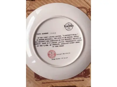 LOTE 311 - 01 PRATO COLECIONÁVEL DE NORMAN ROCKWELL DA DÉCADA DE 1980. O MAIS GRANDE 1854 KNOWLES PLACA NÚMERO 14010 B DA PRIMEIRA EDIÇÃO LIMITADA, "A MOTHER'S PRIDE NORMAN ROCKWELL", "EM PORTUGUES  ORGULHO DE UMA MÃE "A QUINTA DE UMA SÉRIE ANUAL PARA O DIA DAS MÃES. CERTIFICADA PELA ROCKWELL SOCIET MERICA. FEITA EM EDIÇÃO LIMITADA PERMANENTEMENTE EM 9 DE MAIO DE 1980, POR KNOWLES, A EMPRESA MAIS ANTIGA DA AMÉRICA EM PORCELANA FINA. SOCIEDADE DE PFICIAR COPYRIGHT 1980 R.S.OF A. NÚMERO DO IRMÃO: 84-70-2.6.EM EXCELENTE ESTADO, POSSUI A CAIXA ORIGINAL E OS DOCUMENTOS. O SUPORTE DO PRATO NÃO ESTÁ INCLUÍDO. PEÇA COMPRADA EM GARAGEM DE ANTIGUIDADES NOS EUA. SUPORTE PARA PRATO NÃO INCLUÍDO NESTA VENDA. (NO ESTADO) ATENÇÃO! FAZER A VISITAÇÃO ANTES DE ARREMATAR, NÃO SABEMOS SE FUNCIONA, LEILÃO NÃO TEM GARANTIA E NEM DEVOLUÇÃO, SUJEITO A POSSÍVEIS AVARIAS VISÍVEIS/OCULTAS E/OU AUSÊNCIA DE COMPONENTES.