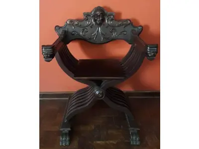 01 RARA CADEIRA SAVANAROLA DA DÉCADA DE 70 - MEDIDA: 93X55X75. (NO ESTADO) ATENÇÃO! FAZER A VISITAÇÃO ANTES DE ARREMATAR, NÃO SABEMOS SE FUNCIONA, LEILÃO NÃO TEM GARANTIA E NEM DEVOLUÇÃO, SUJEITO A POSSÍVEIS AVARIAS VISÍVEIS/OCULTAS E/OU AUSÊNCIA DE COMPONENTES.