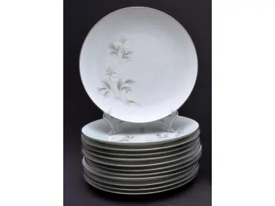 01 PRATOS JAPONESES DA FAMOSA MARCA JAPONESA NORITAKE  PORCELANA JAPONESA  SÃO  12  PRATOS DE DECORAÇÃO POLICROMA COM MOTIVO FLORAL SOBRE FUNDO BRANCO. BORDA COM FRISO PRATEADO. DIÂMETRO 27 CM DE DIAMETRO.SUPORTE PARA PRATO NÃO INCLUÍDO NESTA VENDA. (NO ESTADO) ATENÇÃO! FAZER A VISITAÇÃO ANTES DE ARREMATAR, NÃO SABEMOS SE FUNCIONA, LEILÃO NÃO TEM GARANTIA E NEM DEVOLUÇÃO, SUJEITO A POSSÍVEIS AVARIAS VISÍVEIS/OCULTAS E/OU AUSÊNCIA DE COMPONENTES.