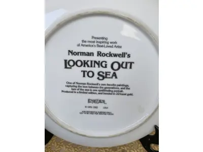 LOTE 173 - 01 PRATO DE COLECIONADOR "LOOKING OUT TO SEA" DA ROYAL EATON NORMAN ROCKWELL, 1982. EDIÇÃO LIMITADA  COM 20 CM DE DIÂMETRO, MULTICOLORIDO, COM DETALHES EM OURO 22 QUILATES. REPRESENTA UM VELHO E UM MENINO COM SEU CACHORRO OLHANDO PARA O MAR.SUPORTE DO PRATO NÃO ESTÁ INCLUÍDO. ITEM COMPRADO EM GARAGENS DE ANTIGUIDADES NOS EUA. (NO ESTADO) ATENÇÃO! FAZER A VISITAÇÃO ANTES DE ARREMATAR, NÃO SABEMOS SE FUNCIONA, LEILÃO NÃO TEM GARANTIA E NEM DEVOLUÇÃO, SUJEITO A POSSÍVEIS AVARIAS VISÍVEIS/OCULTAS E/OU AUSÊNCIA DE COMPONENTES.