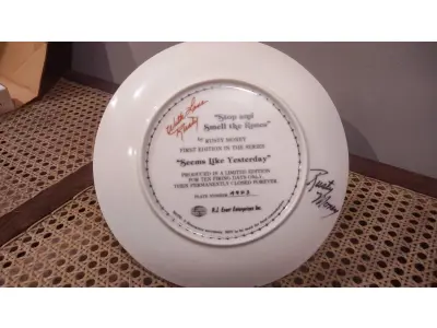 LOTE 312 - 01 PRATO DE COLECIONADOR SÉRIE PARECE QUE FOI ONTEM "STOP AND SMELL LIKE YESTERDAY" "EM PORTUGUES PARE E SINTA O CHEIRO DAS ROSA" PRODUZIDA EM EDIÇÃO LIMITADA POR APENAS 10 DIAS DE DISTRIBUIÇÃO E LOGO FECHADO PARA SEMPRE. PRATO DE NUMERO A 943.PLACA DE COLECIONADOR B0Y RUSTY MONEY ESSA PEÇA FOI AUTOGRAFA PELO  ARTISTA NA EPOCA DE LANÇAMETO DOS PRATOS NOS EUA. APRESENTA UMA CENA IT" DA RUSTY MONEY, 1ª EDIÇÃO. E FOI FABRICADO ENTRE 1980 E 1989. É PERFEITO PARA COLECIONADORES DE ITENS DECORATIVOS AMERICANOS, ESPECIALMENTE PARA AQUELES INTERESSADOS EM PRATOS DE COLECIONADOR. EMITIDO PELA RJ ERNST ENTERPRISES. ACOMPANHA O CERTIFICADO DE AUTENTICIDADE NA CAIXA ORIGINAL. COM 22 CM DE DIÂMETRO. PEÇA COMPRADA EM GARAGEM DE ANTIGUIDADES NOS EUA. “SUPORTE PARA PRATO NÃO INCLUÍDO NESTA VENDA.” . (NO ESTADO) ATENÇÃO! FAZER A VISITAÇÃO ANTES DE ARREMATAR, NÃO SABEMOS SE FUNCIONA, LEILÃO NÃO TEM GARANTIA E NEM DEVOLUÇÃO, SUJEITO A POSSÍVEIS AVARIAS VISÍVEIS/OCULTAS E/OU AUSÊNCIA DE COMPONENTES.