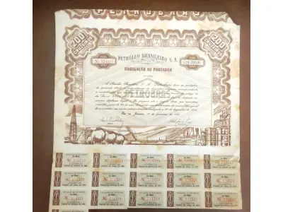 LOTE 478 - 01LOTE COM UMA PETROBRÁS - TÍTULO DE AÇÕES, ELETROBRÁS OBRIGAÇÕES AO PORTADOR, 3 FOLHAS LOTE DE APOLICE DO ESTADO DE MINAS GERAIS. (NO ESTADO) ATENÇÃO! FAZER A VISITAÇÃO ANTES DE ARREMATAR, NÃO SABEMOS SE FUNCIONA, LEILÃO NÃO TEM GARANTIA E NEM DEVOLUÇÃO, SUJEITO A POSSÍVEIS AVARIAS VISÍVEIS/OCULTAS E/OU AUSÊNCIA DE COMPONENTES.