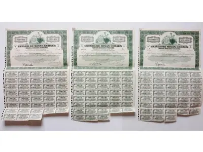 LOTE 478 - 01LOTE COM UMA PETROBRÁS - TÍTULO DE AÇÕES, ELETROBRÁS OBRIGAÇÕES AO PORTADOR, 3 FOLHAS LOTE DE APOLICE DO ESTADO DE MINAS GERAIS. (NO ESTADO) ATENÇÃO! FAZER A VISITAÇÃO ANTES DE ARREMATAR, NÃO SABEMOS SE FUNCIONA, LEILÃO NÃO TEM GARANTIA E NEM DEVOLUÇÃO, SUJEITO A POSSÍVEIS AVARIAS VISÍVEIS/OCULTAS E/OU AUSÊNCIA DE COMPONENTES.