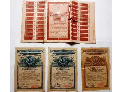 01 APÓLICE REPÚBLICA DOS ESTADOS UNIDOS DO BRASIL Nº 105095 CR$50,00 RIO DE JANEIRO - POSSUI CUPONS BENS CONSERVADO E SUL AMÉRICA CAPITALIZAÇÃO - TÍTULO AO PORTADOR CR$ 5.000,00. (NO ESTADO) ATENÇÃO! FAZER A VISITAÇÃO ANTES DE ARREMATAR, NÃO SABEMOS SE FUNCIONA, LEILÃO NÃO TEM GARANTIA E NEM DEVOLUÇÃO, SUJEITO A POSSÍVEIS AVARIAS VISÍVEIS/OCULTAS E/OU AUSÊNCIA DE COMPONENTES.