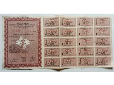 LOTE 478 - 01LOTE COM UMA PETROBRÁS - TÍTULO DE AÇÕES, ELETROBRÁS OBRIGAÇÕES AO PORTADOR, 3 FOLHAS LOTE DE APOLICE DO ESTADO DE MINAS GERAIS. (NO ESTADO) ATENÇÃO! FAZER A VISITAÇÃO ANTES DE ARREMATAR, NÃO SABEMOS SE FUNCIONA, LEILÃO NÃO TEM GARANTIA E NEM DEVOLUÇÃO, SUJEITO A POSSÍVEIS AVARIAS VISÍVEIS/OCULTAS E/OU AUSÊNCIA DE COMPONENTES.