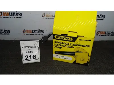 01 SOPRADOR E ASPIRADOR 220V 700W MARCA BOMVINK. (NO ESTADO) ATENÇÃO! FAZER A VISITAÇÃO ANTES DE ARREMATAR, NÃO SABEMOS SE FUNCIONA, LEILÃO NÃO TEM GARANTIA E NEM DEVOLUÇÃO, SUJEITO A POSSÍVEIS AVARIAS VISÍVEIS/OCULTAS E/OU AUSÊNCIA DE COMPONENTES.