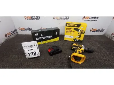 01 PARAFUSADEIRA BATERIA 21V MARCA BOMVINK E 01 MICROFONE AURICULAR COM MICROFONE DE LAPELA MARCA ARCANO. (NO ESTADO) ATENÇÃO! FAZER A VISITAÇÃO ANTES DE ARREMATAR, NÃO SABEMOS SE FUNCIONA, LEILÃO NÃO TEM GARANTIA E NEM DEVOLUÇÃO, SUJEITO A POSSÍVEIS AVARIAS VISÍVEIS/OCULTAS E/OU AUSÊNCIA DE COMPONENTES.