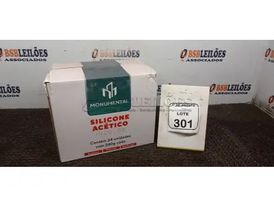 01 CAIXA COM 24 SILICONES ACÉTICO INCOLOR DE 240G CADA MARCA MONUMENTAL. (NO ESTADO) ATENÇÃO! FAZER A VISITAÇÃO ANTES DE ARREMATAR, NÃO SABEMOS SE FUNCIONA, LEILÃO NÃO TEM GARANTIA E NEM DEVOLUÇÃO, SUJEITO A POSSÍVEIS AVARIAS VISÍVEIS/OCULTAS E/OU AUSÊNCIA DE COMPONENTES.