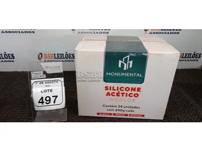01 CAIXA COM 24 SILICONE ACÉTICO INCOLOR DE 240G CADA MARCA MONUMENTAL. (NO ESTADO) ATENÇÃO! FAZER A VISITAÇÃO ANTES DE ARREMATAR, NÃO SABEMOS SE FUNCIONA, LEILÃO NÃO TEM GARANTIA E NEM DEVOLUÇÃO, SUJEITO A POSSÍVEIS AVARIAS VISÍVEIS/OCULTAS E/OU AUSÊNCIA DE COMPONENTES.