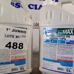 LOTE 488 - 10 LITROS DE HIPOCLORITO DE SÓDIO 12%. (NO ESTADO, LEILÃO NÃO TEM GARANTIA E NEM DEVOLUÇÃO, SUJEITO A POSSÍVEIS AVARIAS VISÍVEIS/OCULTAS E/OU AUSÊNCIA DE COMPONENTES).