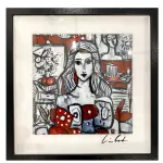 LOTE 003 - 01 AZULEJO COM MOLDURA, 30X30 CM.