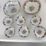 LOTE 004 - 02 TRAVESSAS REDONDAS COM 06 POTES PARA SOBREMESA EM PORCELÂNA PINTADA. PORCELANA LIMOGES. (NO ESTADO DE CONSERVAÇÃO QUE SE ENCONTRA)