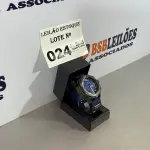 LOTE 024 - 01 RELÓGIO AZUL COM PULSEIRA EMBORRACHADA NA COR PRETA (NO ESTADO, NÃO SABEMOS SE FUNCIONA. LEILÃO NÃO TEM GARANTIA E NEM DEVOLUÇÃO)
