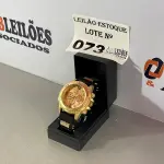 LOTE 073 - 01 RELÓGIO DOURADO COM PRETO PULSEIRA EMBORRACHADA (NO ESTADO, NÃO SABEMOS SE FUNCIONA. LEILÃO NÃO TEM GARANTIA E NEM DEVOLUÇÃO)