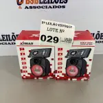 LOTE 029 - 02 CAIXAS DE SOM BLUETOOTH COM SUPORTE PARA CELULAR
