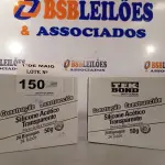 LOTE 150 - 02 CAIXAS COM SILICONE ACÉTICO TRANSPARENTE COM 24 BISNAGAS CADA. (NO ESTADO, LEILÃO NÃO TEM GARANTIA E NEM DEVOLUÇÃO, SUJEITO A POSSÍVEIS AVARIAS VISÍVEIS/OCULTAS E/OU AUSÊNCIA DE COMPONENTES).
