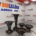 LOTE 062 - 03 ALTO-FALANTES COAXIAL E 02 CORNETAS MARCAS E MODELOS DIVERSOS. (NO ESTADO, LEILÃO NÃO TEM GARANTIA E NEM DEVOLUÇÃO, SUJEITO A POSSÍVEIS AVARIAS VISÍVEIS/OCULTAS E/OU AUSÊNCIA DE COMPONENTES).