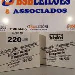 LOTE 220 - 02 CAIXAS COM SILICONE ACÉTICO TRANSPARENTE COM 24 BISNAGAS CADA. (NO ESTADO, LEILÃO NÃO TEM GARANTIA E NEM DEVOLUÇÃO, SUJEITO A POSSÍVEIS AVARIAS VISÍVEIS/OCULTAS E/OU AUSÊNCIA DE COMPONENTES).