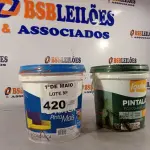 LOTE 420 - 02 BALDES DE TINTA IQUINE FOSCO AVELUDADO NAS CORES VERDE LIMÃO/GUARANÁ 3,6L. (NO ESTADO, LEILÃO NÃO TEM GARANTIA E NEM DEVOLUÇÃO, SUJEITO A POSSÍVEIS AVARIAS VISÍVEIS/OCULTAS E/OU AUSÊNCIA DE COMPONENTES).