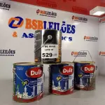 LOTE 529 - 03 GALÕES DE ESMALTE DULIT MADEIRA E METAIS NAS CORES BRILHANTE MARROM, VERDE FOLHA BRILHANTE, BRILHANTE VERMELHO 3,6L E 01 GALÃO DE RESINA ACQUA MULTIUSO IMPERMEABILIZANTE 3,6L. (NO ESTADO, LEILÃO NÃO TEM GARANTIA E NEM DEVOLUÇÃO, SUJEITO A POSSÍVEIS AVARIAS VISÍVEIS/OCULTAS E/OU AUSÊNCIA DE COMPONENTES).