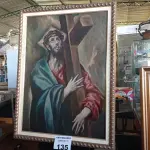 LOTE 135 - 01 QUADRO ARTE SACRA PINTURA DE JESUS CRISTO CARREGANDO A CRUZ. (NO ESTADO, LEILÃO NÃO TEM GARANTIA E NEM DEVOLUÇÃO, SUJEITO A POSSÍVEIS AVARIAS VISÍVEIS/OCULTAS E/OU AUSÊNCIA DE COMPONENTES).