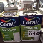 LOTE 010 - 02 - LATAS DE TINTA CORAL CORALAR - 18 LITROS (NO ESTADO, NÃO SABEMOS SE FUNCIONA. LEILÃO NÃO TEM GARANTIA E NEM DEVOLUÇÃO, SUJEITO A POSSÍVEIS AVARIAS VISÍVEIS/OCULTAS E/OU AUSÊNCIA DE COMPONENTES)