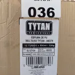 LOTE 036 - 12 TUBOS DE ESPUMA PU MULTIUSO TYTAN. (NO ESTADO, LEILÃO NÃO TEM GARANTIA E NEM DEVOLUÇÃO, SUJEITO A POSSÍVEIS AVARIAS VISÍVEIS/OCULTAS E/OU AUSÊNCIA DE COMPONENTES).