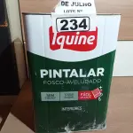 LOTE 234 - 01 LATA DE TINTA IQUINE PINTALAR FOSCO AVELUDADO INTERIORES NA COR BRANCO GELO 18L. (NO ESTADO, LEILÃO NÃO TEM GARANTIA E NEM DEVOLUÇÃO, SUJEITO A POSSÍVEIS AVARIAS VISÍVEIS/OCULTAS E/OU AUSÊNCIA DE COMPONENTES).