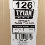 LOTE 126 - 12 LATAS DE ESPUMA DE PU MULTIUSO TYTAN. (NO ESTADO, LEILÃO NÃO TEM GARANTIA E NEM DEVOLUÇÃO, SUJEITO A POSSÍVEIS AVARIAS VISÍVEIS/OCULTAS E/OU AUSÊNCIA DE COMPONENTES).