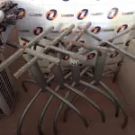 LOTE 443 - 04 BASES DE MESA DE FERRO. (NO ESTADO, LEILÃO NÃO TEM GARANTIA E NEM DEVOLUÇÃO, SUJEITO A POSSÍVEIS AVARIAS VISÍVEIS/OCULTAS E/OU AUSÊNCIA DE COMPONENTES).