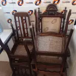 LOTE 151 - 04 CADEIRAS EM MADEIRA TORNEADA COM FIBRAS SINTÉTICAS. (NO ESTADO, LEILÃO NÃO TEM GARANTIA E NEM DEVOLUÇÃO, SUJEITO A POSSÍVEIS AVARIAS VISÍVEIS/OCULTAS E/OU AUSÊNCIA DE COMPONENTES).