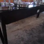 LOTE 169 - BALCÃO DE RODAS INOX E MADEIRA. (NO ESTADO, NÃO SABEMOS SE FUNCIONA. LEILÃO NÃO TEM GARANTIA E NEM DEVOLUÇÃO).