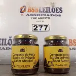LOTE 277 - 02 POTES DE MEL COM EXTRATO DE PRÓPOLIS SABOR ABACAXI DE 300G. (NOVO)(NO ESTADO) ATENÇÃO! FAZER A VISITAÇÃO ANTES DE ARREMATAR, NÃO SABEMOS SE FUNCIONA. LEILÃO NÃO TEM GARANTIA E NEM DEVOLUÇÃO, SUJEITO A POSSÍVEIS AVARIAS VISÍVEIS/OCULTAS E/OU AUSÊNCIA DE COMPONENTES.