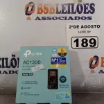 LOTE 189 - 01 TPLINK AC1300. (NOVO) (NO ESTADO) ATENÇÃO! FAZER A VISITAÇÃO ANTES DE ARREMATAR, NÃO SABEMOS SE FUNCIONA. LEILÃO NÃO TEM GARANTIA E NEM DEVOLUÇÃO, SUJEITO A POSSÍVEIS AVARIAS VISÍVEIS/OCULTAS E/OU AUSÊNCIA DE COMPONENTES.