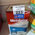LOTE 223 - 01 LATA DE TINTA SHERWIN WILLIAMS METALATEX SEM CHEIRO INTERIORES/EXTERIORES 18L NA COR PEROLA. (NO ESTADO) ATENÇÃO! FAZER A VISITAÇÃO ANTES DE ARREMATAR, NÃO SABEMOS SE FUNCIONA. LEILÃO NÃO TEM GARANTIA E NEM DEVOLUÇÃO, SUJEITO A POSSÍVEIS AVARIAS VISÍVEIS/OCULTAS E/OU AUSÊNCIA DE COMPONENTES.