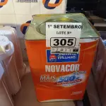 LOTE 305 - 01 LATA DE TINTA SHERWIN WILLIAMS NOVACOR SEM CHEIRO SEMIBRILHO INTERIORES/EXTERIORES 18L NA COR PALHA. (NO ESTADO) ATENÇÃO! FAZER A VISITAÇÃO ANTES DE ARREMATAR, NÃO SABEMOS SE FUNCIONA. LEILÃO NÃO TEM GARANTIA E NEM DEVOLUÇÃO, SUJEITO A POSSÍVEIS AVARIAS VISÍVEIS/OCULTAS E/OU AUSÊNCIA DE COMPONENTES.
