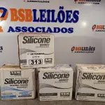 LOTE 313 - 04 CAIXAS COM BISNAGAS DE SILICONE ACÉTICO TRANSPARENTE COM 12 UNIDADES CADA. (NO ESTADO) ATENÇÃO! FAZER A VISITAÇÃO ANTES DE ARREMATAR, NÃO SABEMOS SE FUNCIONA. LEILÃO NÃO TEM GARANTIA E NEM DEVOLUÇÃO, SUJEITO A POSSÍVEIS AVARIAS VISÍVEIS/OCULTAS E/OU AUSÊNCIA DE COMPONENTES.