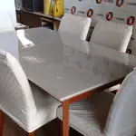 LOTE 389 - 01 MESA EM MADEIRA COM TAMPO OFF WHITE E 06 CADEIRAS ESTOFADAS. (NO ESTADO) ATENÇÃO! FAZER A VISITAÇÃO ANTES DE ARREMATAR, NÃO SABEMOS SE FUNCIONA. LEILÃO NÃO TEM GARANTIA E NEM DEVOLUÇÃO, SUJEITO A POSSÍVEIS AVARIAS VISÍVEIS/OCULTAS E/OU AUSÊNCIA DE COMPONENTES.