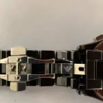LOTE 303 - RELÓGIO ARMANI CERÂMICA, AR-1400 A ORIGINAL ACOMPANHA 03 GOMOS DE PULSEIRA. (NO ESTADO)