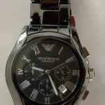 LOTE 303 - RELÓGIO ARMANI CERÂMICA, AR-1400 A ORIGINAL ACOMPANHA 03 GOMOS DE PULSEIRA. (NO ESTADO)