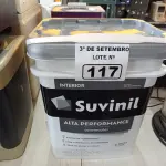 LOTE 117 - 01 BALDE DE TINTA SUVINIL INTERIORES ACRÍLICO FOSCO 18L NA COR FOSCO BRANCO. (NO ESTADO) ATENÇÃO! FAZER A VISITAÇÃO ANTES DE ARREMATAR, NÃO SABEMOS SE FUNCIONA. LEILÃO NÃO TEM GARANTIA E NEM DEVOLUÇÃO, SUJEITO A POSSÍVEIS AVARIAS VISÍVEIS/OCULTAS E/OU AUSÊNCIA DE COMPONENTES.