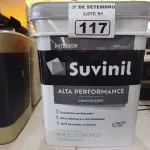 LOTE 117 - 01 BALDE DE TINTA SUVINIL INTERIORES ACRÍLICO FOSCO 18L NA COR FOSCO BRANCO. (NO ESTADO) ATENÇÃO! FAZER A VISITAÇÃO ANTES DE ARREMATAR, NÃO SABEMOS SE FUNCIONA. LEILÃO NÃO TEM GARANTIA E NEM DEVOLUÇÃO, SUJEITO A POSSÍVEIS AVARIAS VISÍVEIS/OCULTAS E/OU AUSÊNCIA DE COMPONENTES.