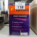 LOTE 118 - 01 LATA DE TINTA SUVINIL INTERIORES /EXTERIORES SEM CHEIRO 18L NA COR FOSCO BRANCO NEVE. (NO ESTADO) ATENÇÃO! FAZER A VISITAÇÃO ANTES DE ARREMATAR, NÃO SABEMOS SE FUNCIONA. LEILÃO NÃO TEM GARANTIA E NEM DEVOLUÇÃO, SUJEITO A POSSÍVEIS AVARIAS VISÍVEIS/OCULTAS E/OU AUSÊNCIA DE COMPONENTES.