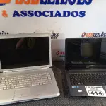 LOTE 414 - 02 NOTEBOOKS MARCAS E MODELOS DIVERSOS PARA RETIRADA DE PEÇAS. (NO ESTADO) ATENÇÃO! FAZER A VISITAÇÃO ANTES DE ARREMATAR, NÃO SABEMOS SE FUNCIONA. LEILÃO NÃO TEM GARANTIA E NEM DEVOLUÇÃO, SUJEITO A POSSÍVEIS AVARIAS VISÍVEIS/OCULTAS E/OU AUSÊNCIA DE COMPONENTES.